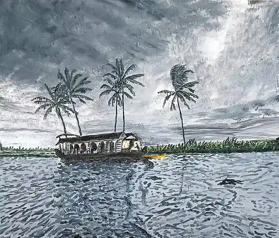 A Monsoon Vacation, Oil painting, Impressionism, Nature, Home decor, Wall decor, Artwork, Handpainted, Art, Painting, VistaPallette